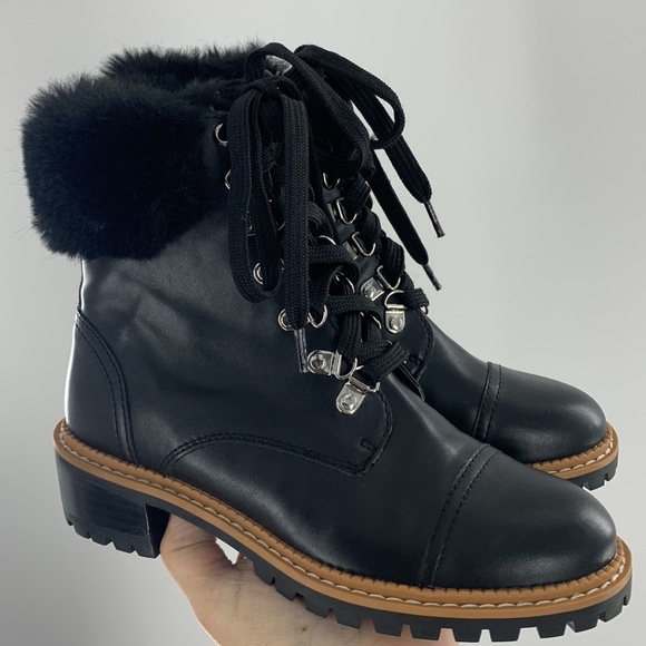 ABOUND BLACK CONSTRUCTION BLACK ZIPPER SIDE FAUX FUR BOOTS 5M - Picture 1 of 6